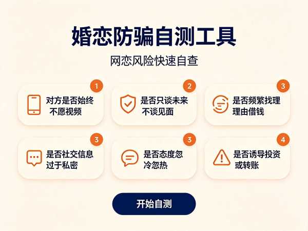 网恋风险快速自查 婚恋防骗自测工具